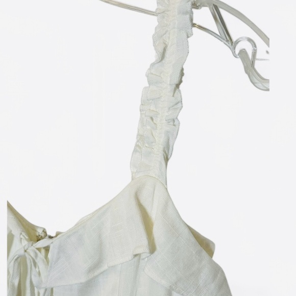 Lulus Ivory Ruffle Linen Mini Dress Small Bridal Shower Coquette - Picture 7 of 15